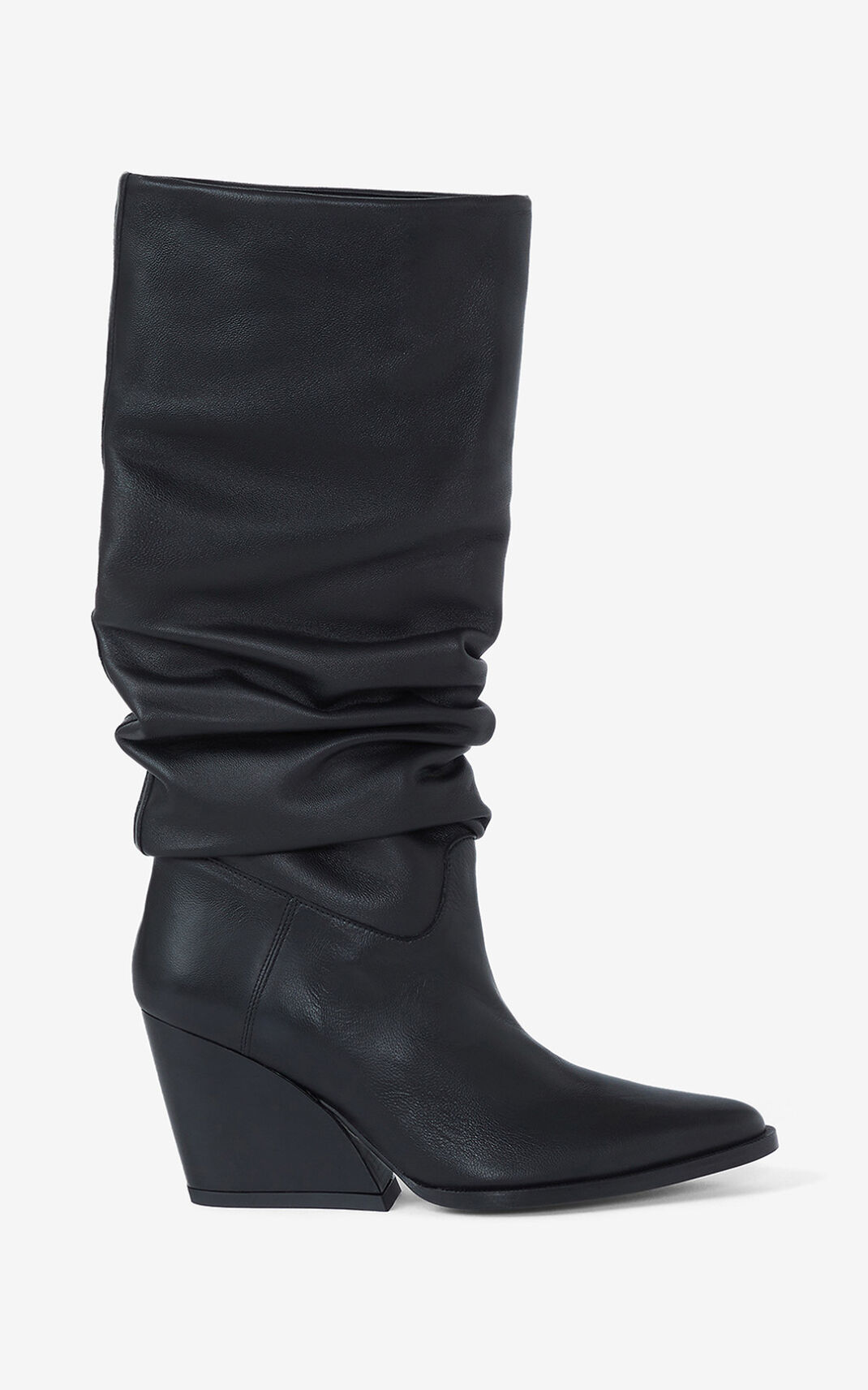 Kenzo Billow high heeled leather Boots Black For Womens 3458ZOPCF